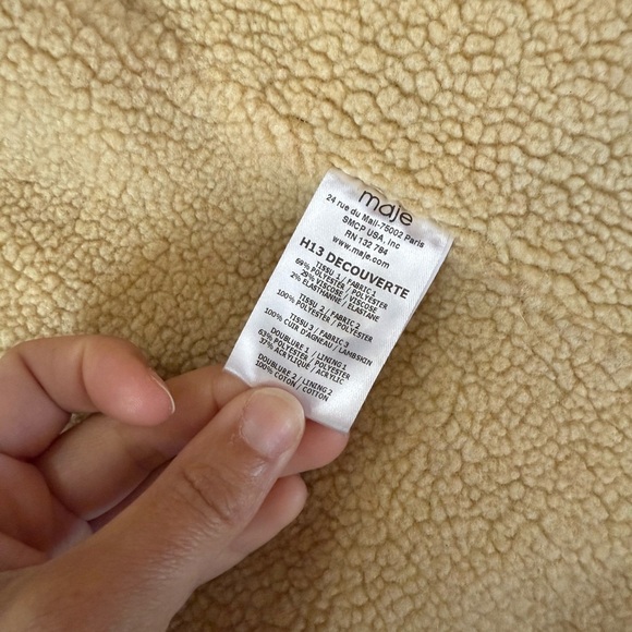 Maje Black Hooded Coat with Lambskin Leather trim, Size 36 (US 4) - Picture 4 of 5